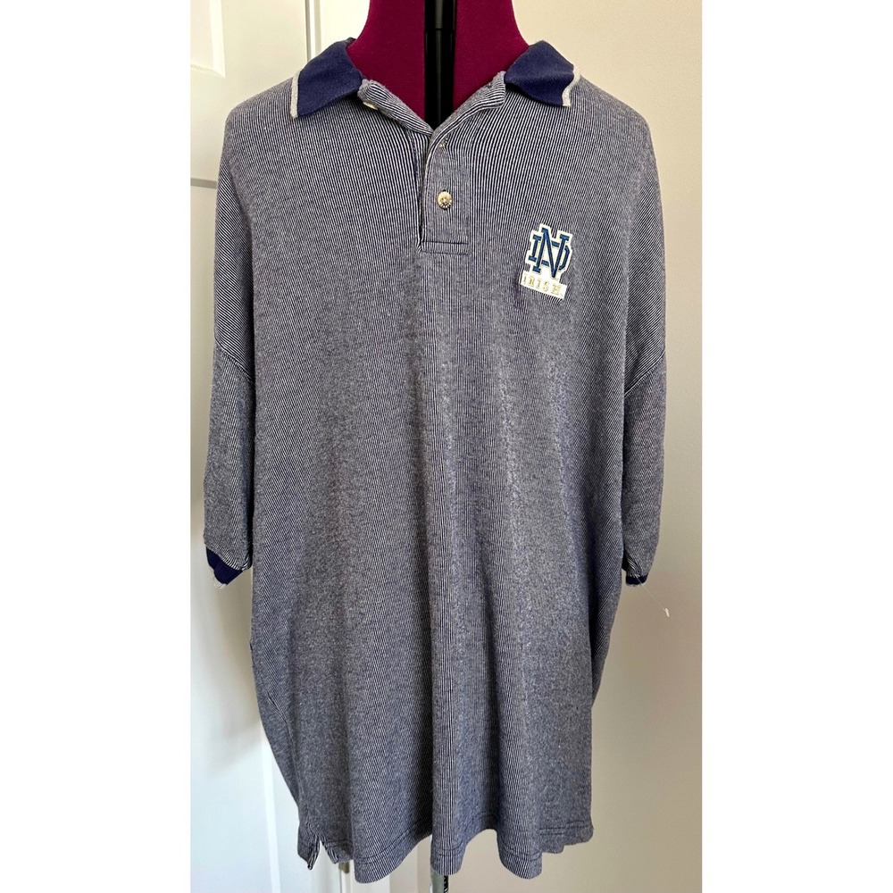 Vintage Team Starter Notre Dame Fighting Irish Polo Shirt Mens XL Navy Stripe